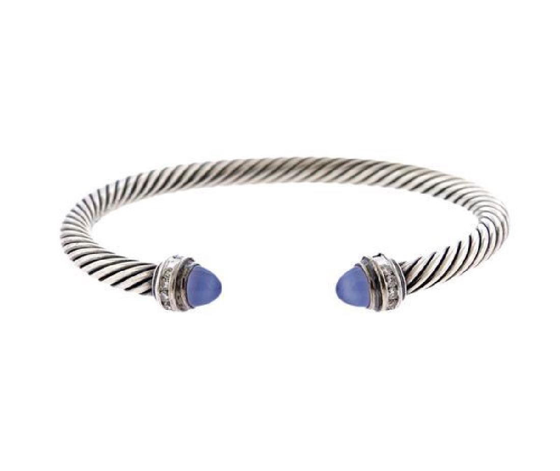 David Yurman Sterling Diamond Blue Stone Cable Bracelet (1 of 5)