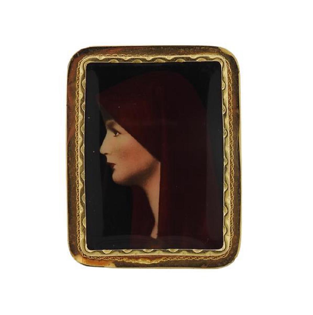 Antique 18k Gold Miniature Portrait Brooch (1 of 3)