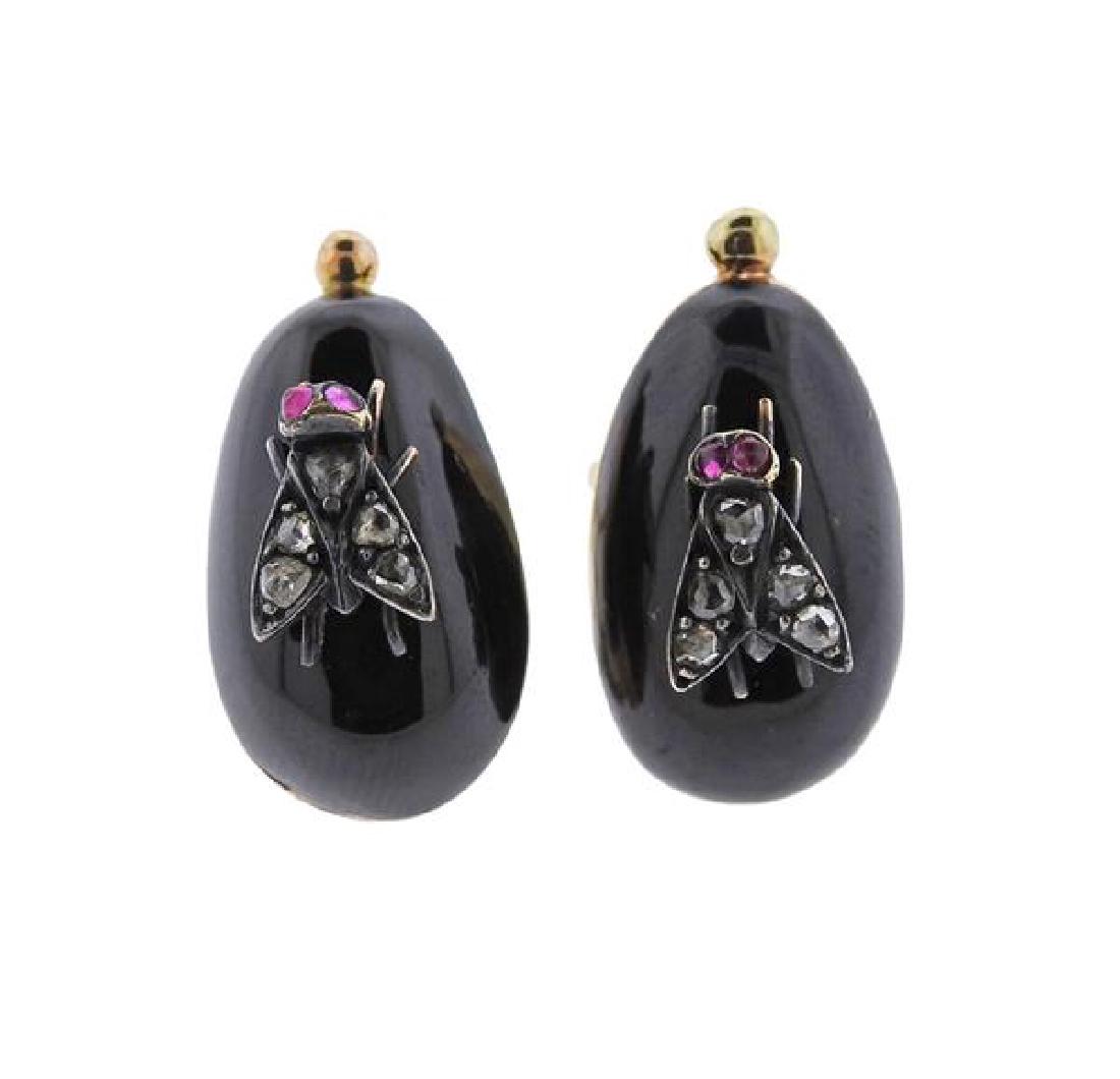 Antique Victorian 18K Gold Diamond Insect Earrings (1 of 3)