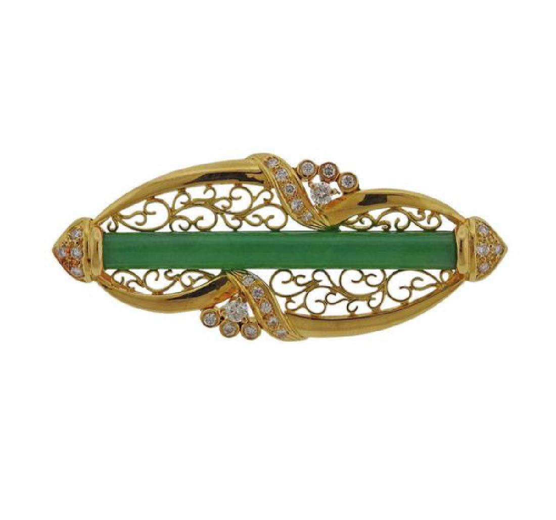 18k Gold Diamond Jade Brooch Pin (1 of 4)