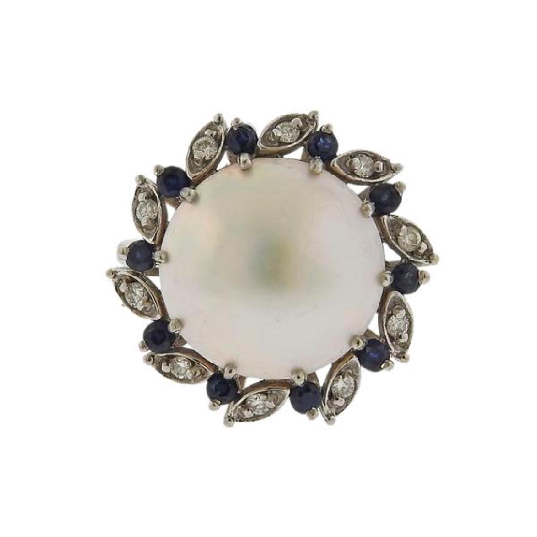 14k Gold Mabe Pearl Diamond Sapphire Ring (1 of 3)