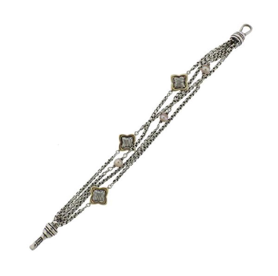 David Yurman Silver 18k Gold Pearl Multi Chain Bracelet (1 of 5)