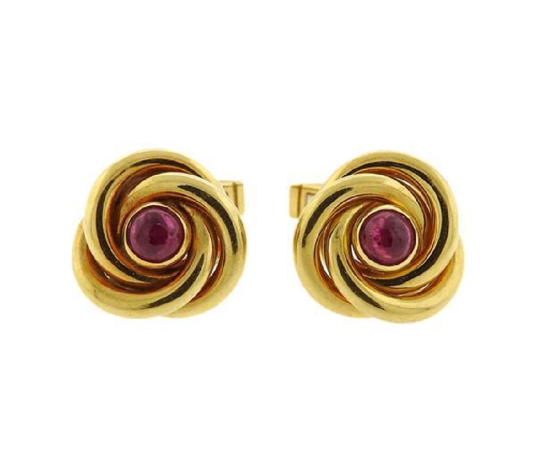 18K Gold Ruby Cabochon Knot Cufflinks (1 of 3)