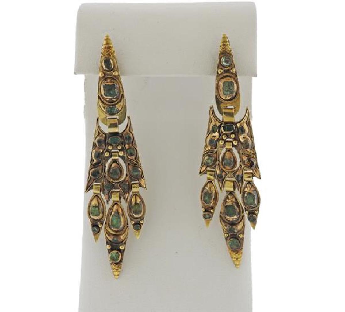 Antique Iberian Emerald 14k Gold Drop Earrings (1 of 2)