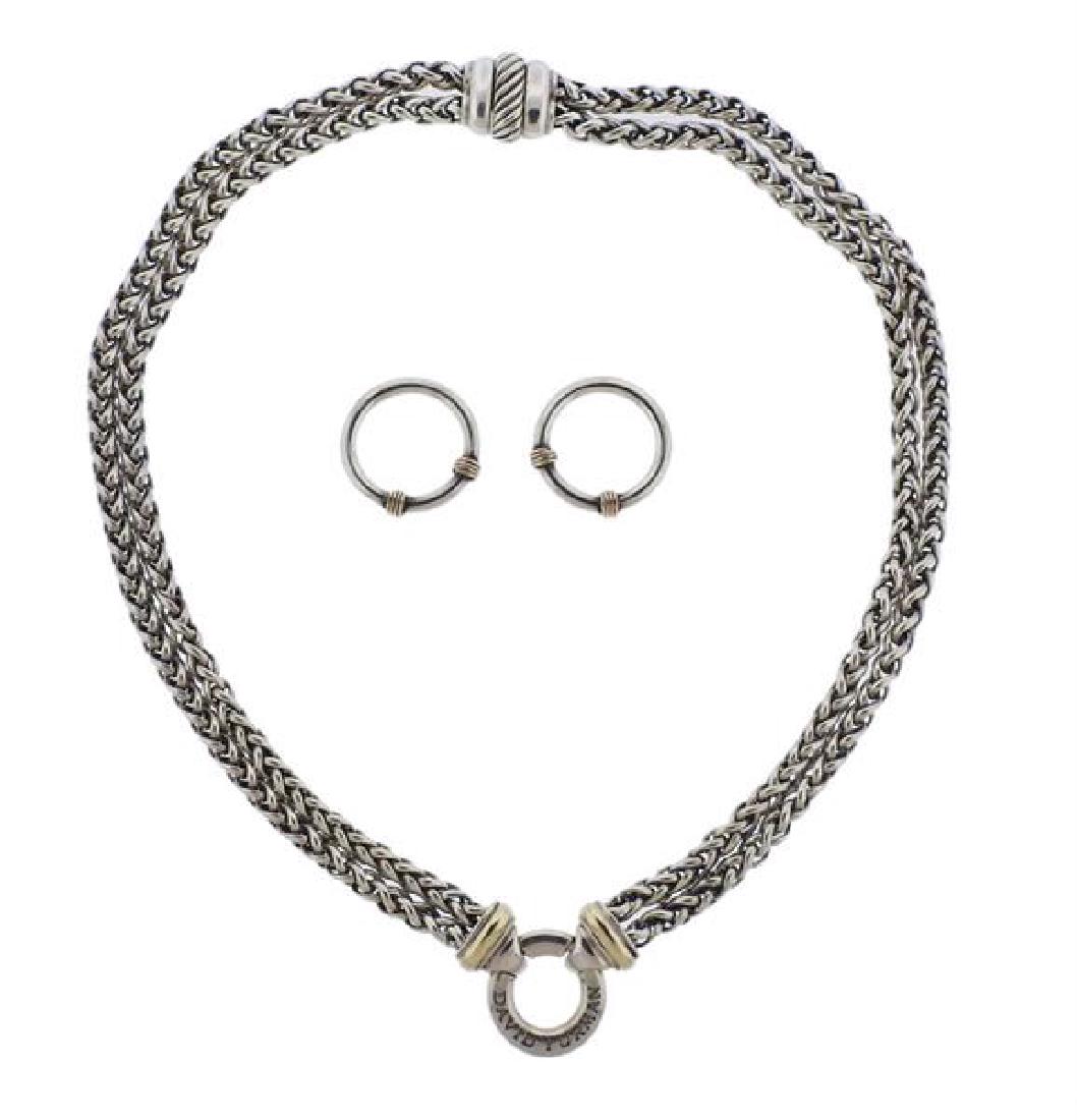 David Yurman 18K Gold Sterling Chain Necklace 2 Rings (1 of 5)