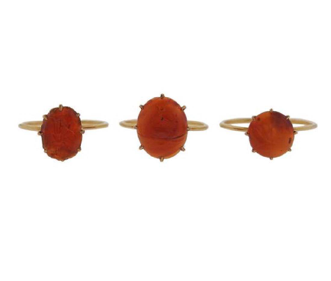 Antique 14K Gold Orange Stone Intaglio Ring Lot of 3 (1 of 4)