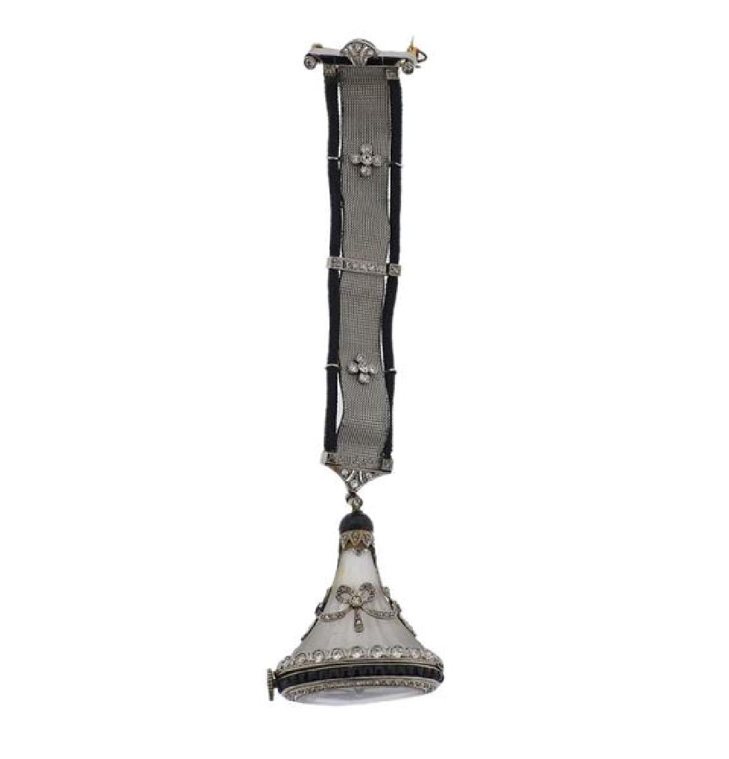 Art Deco Platinum Crystal Diamond Lapel Watch (1 of 4)