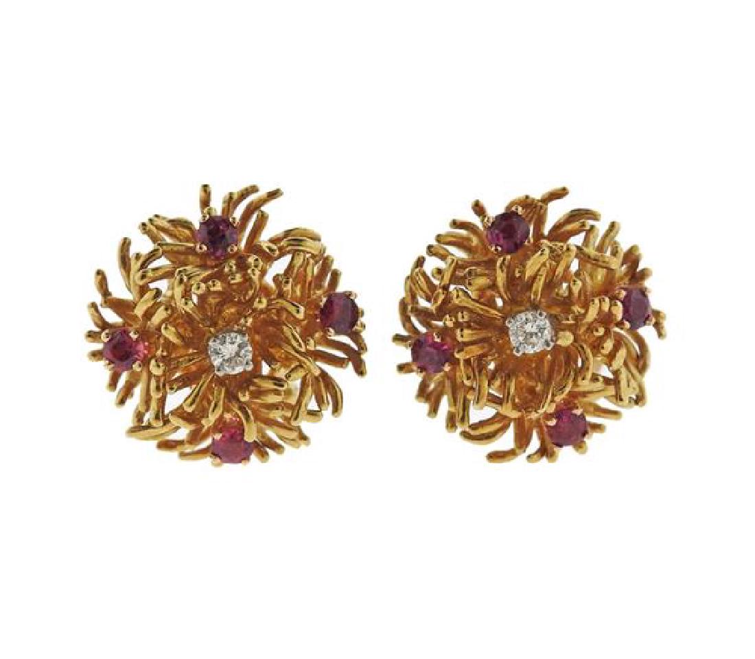 Tiffany & Co 18k Gold Diamond Ruby Earrings (1 of 4)