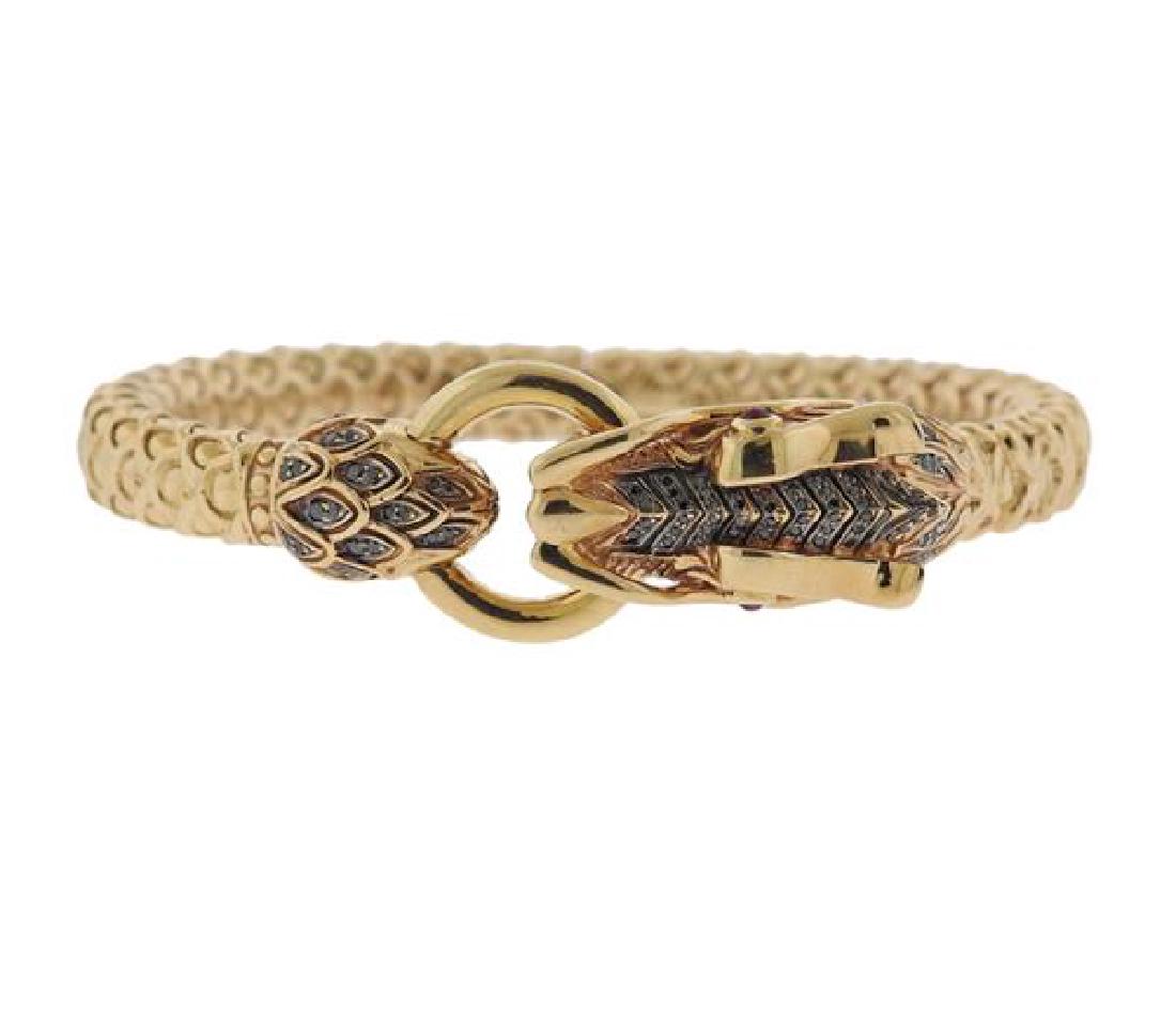 14k Gold Black Diamond Dragon Bangle Bracelet (1 of 10)