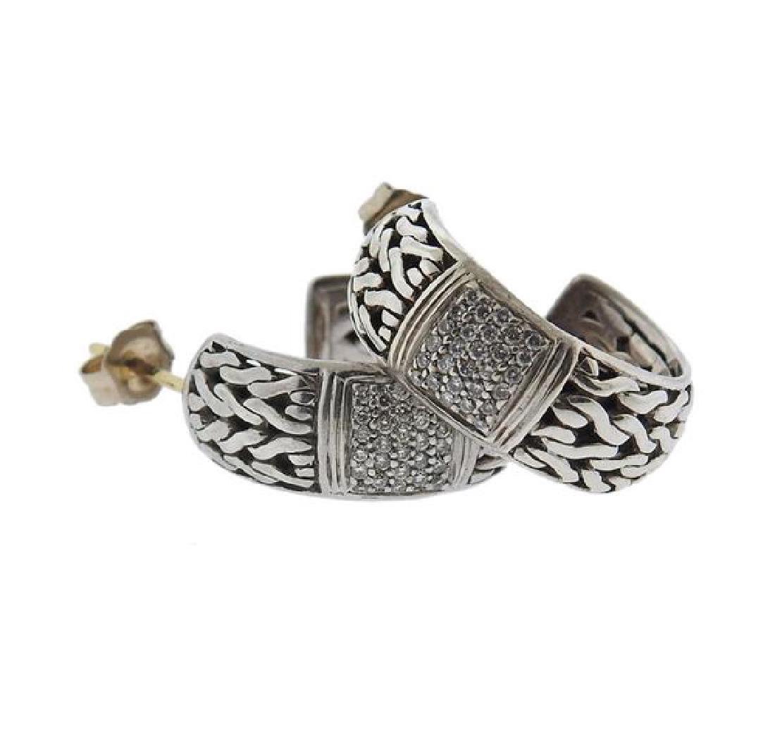 John Hardy Sterling Gold Diamond Hoop Earrings (1 of 5)