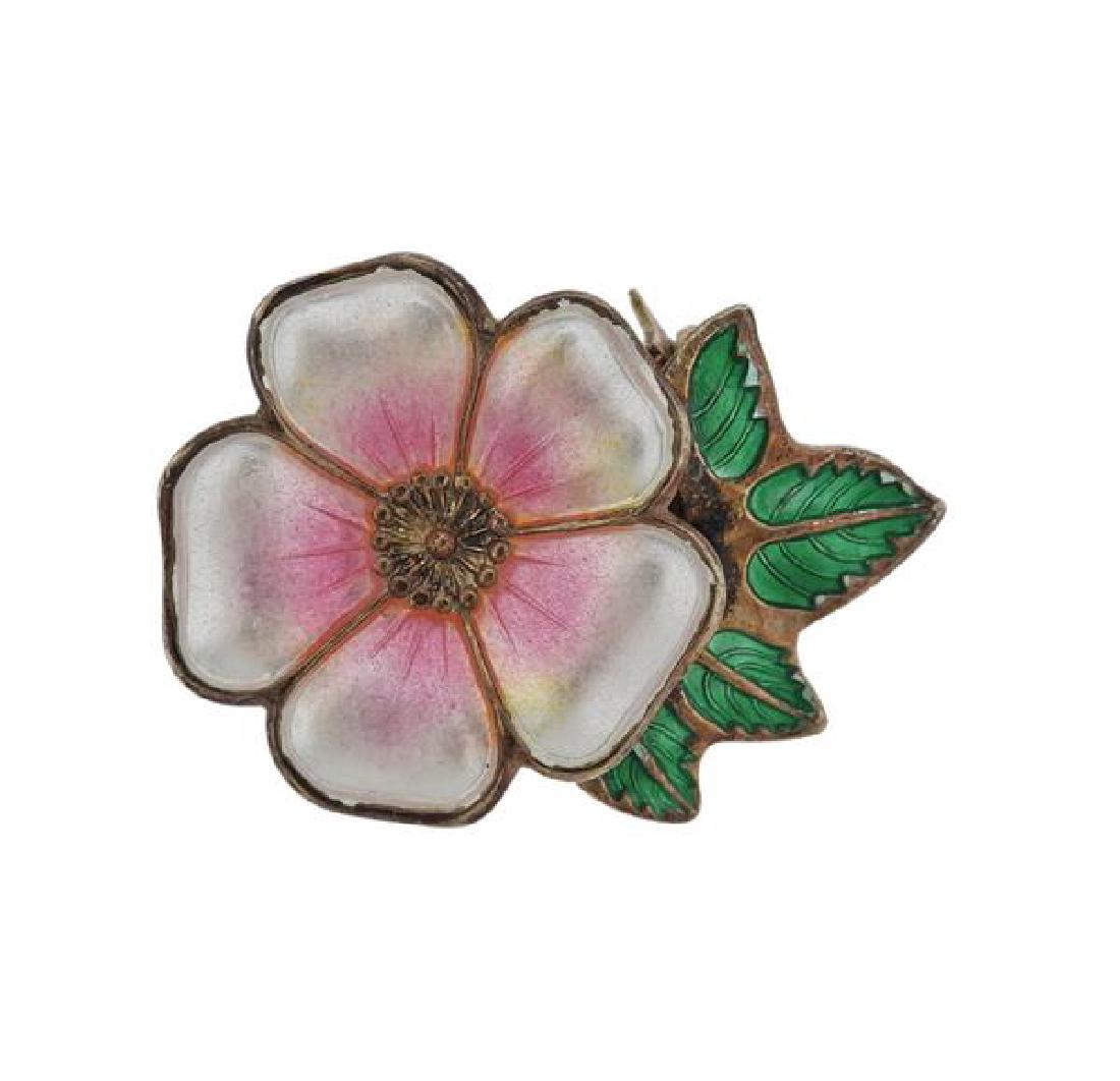 D. Anderson Norway Sterling Enamel Flower Brooch: METAL: Sterling Silver. MEASUREMENTS: brooch is 30mm x 21mm. MARKED: David Andersen, Norway Sterling, 925 S. WEIGHT: 6.7 grams.Gemstones have not been graded for color and clarity ,and tested for clar