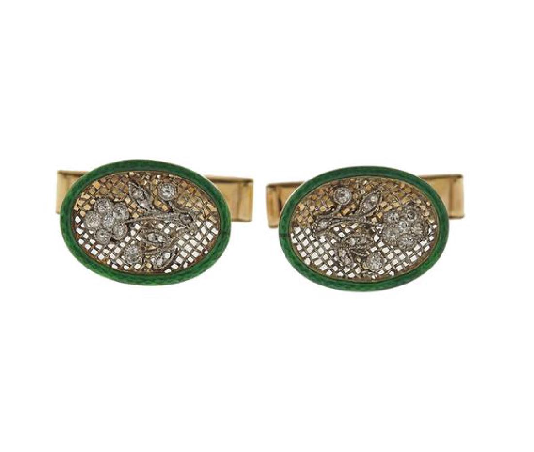 Art Deco 14k Gold Diamond Enamel Cufflinks (1 of 4)