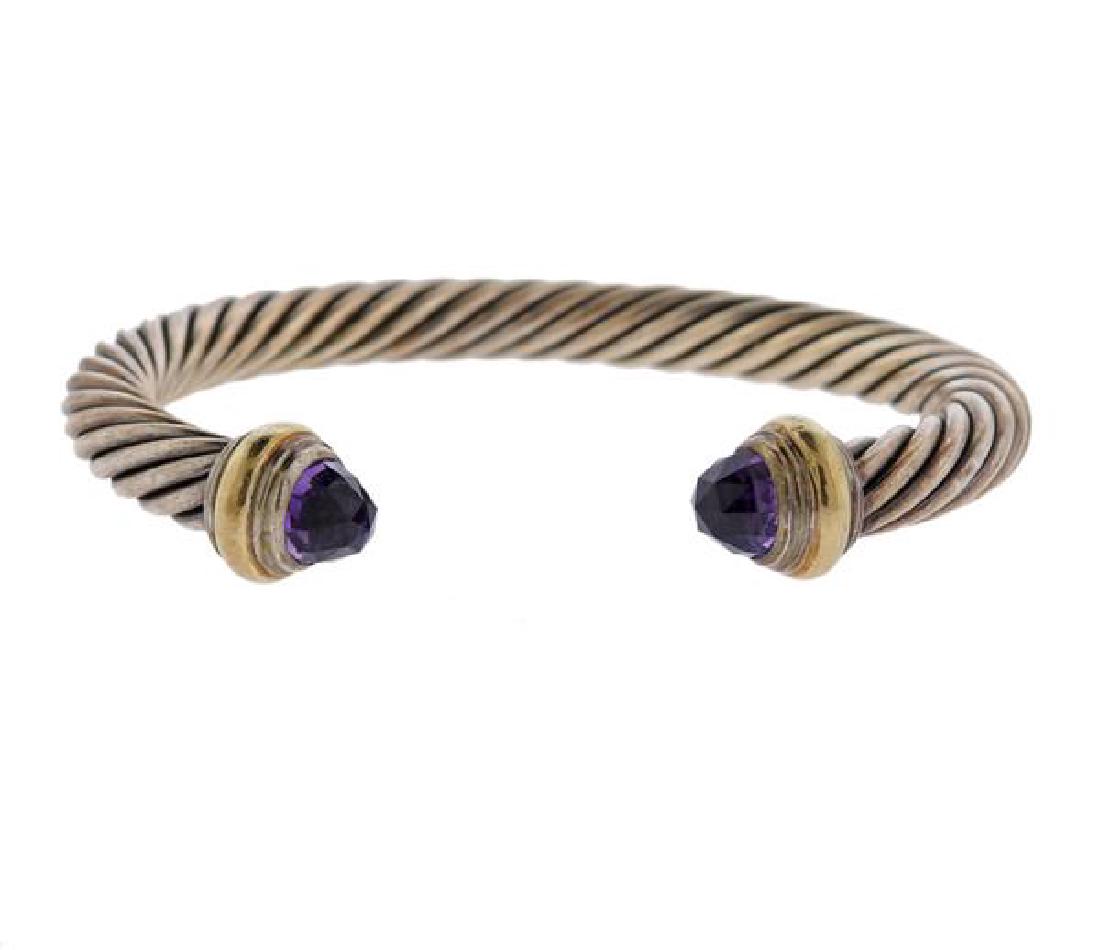 David Yurman 14K Gold Silver Amethyst Cable Bracelet (1 of 4)