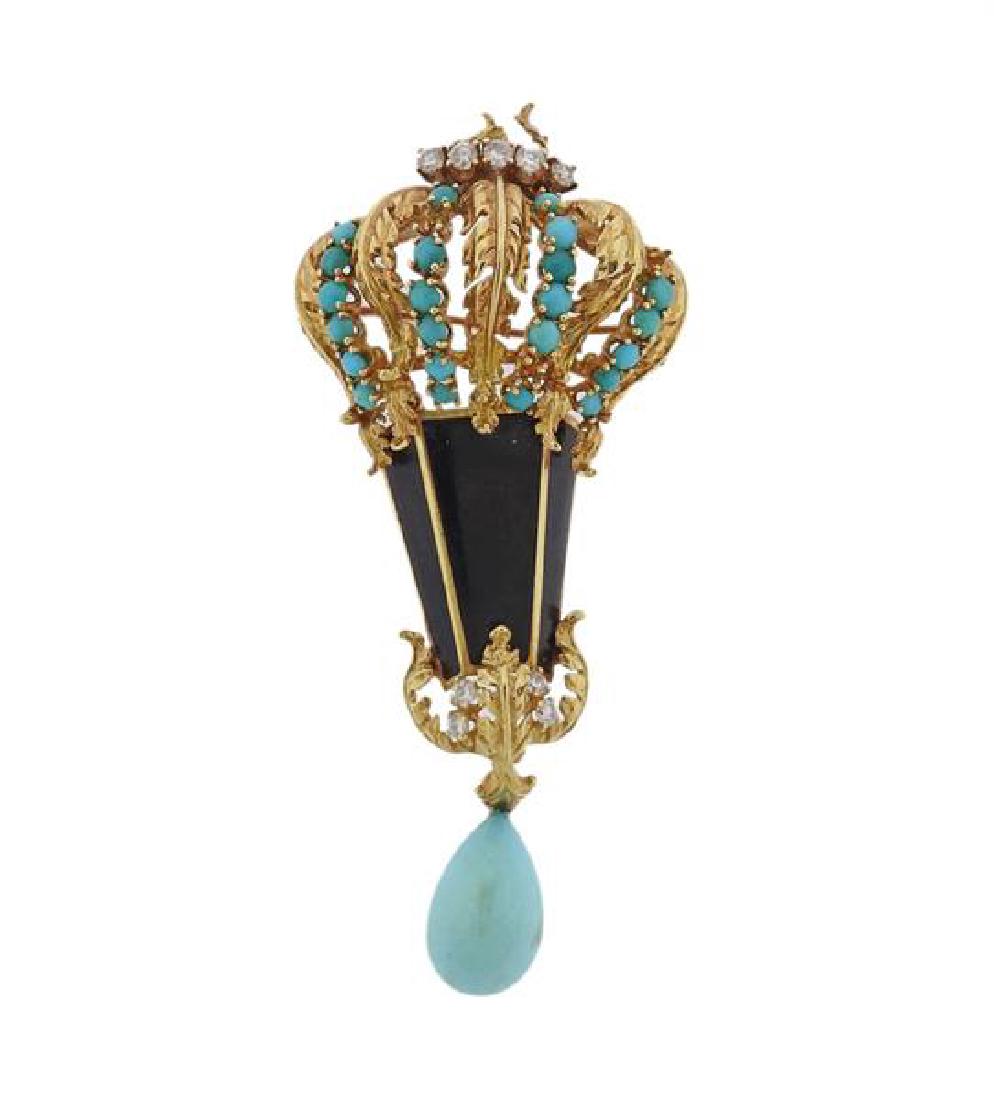 18K Gold Diamond Gemstone Brooch (1 of 3)