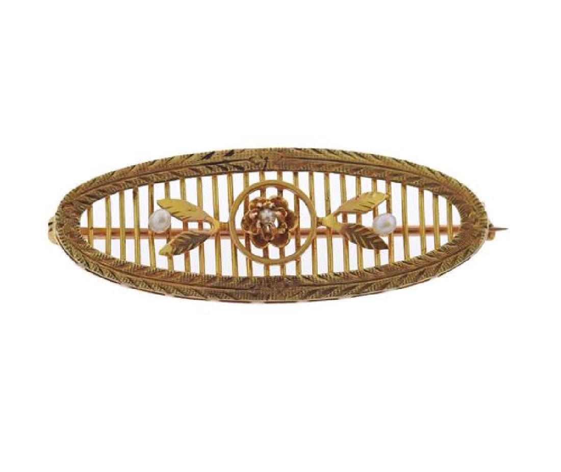 Antique 10k Gold Pearl  Brooch Pin (1 of 3)