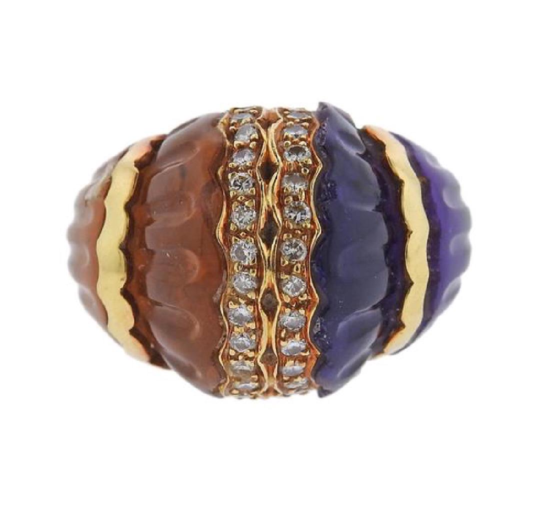 Winc 18k Gold Carved Citrine Amethyst Diamond Dome Ring (1 of 6)