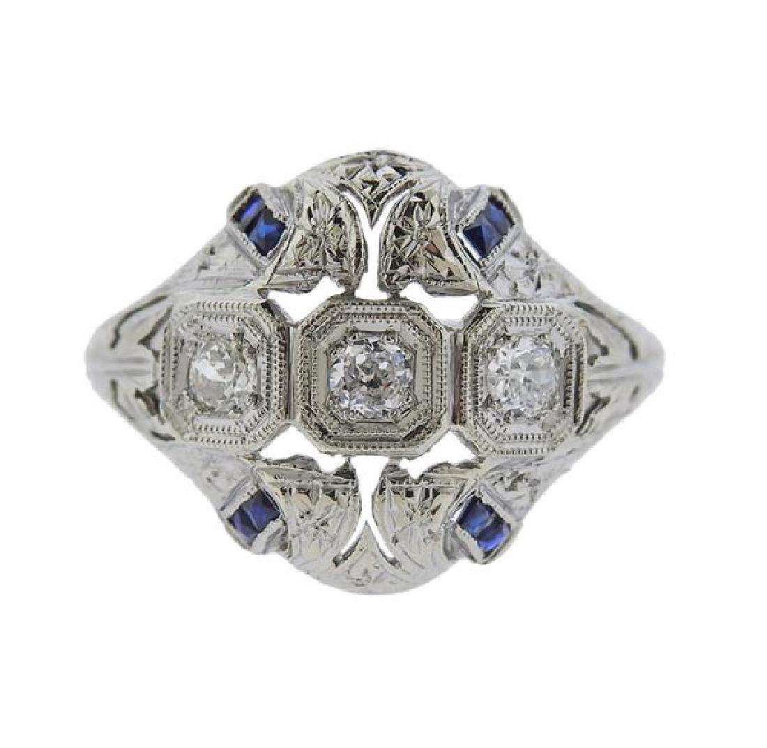 Art Deco 18k Gold Diamond Sapphire Dome Ring (1 of 3)