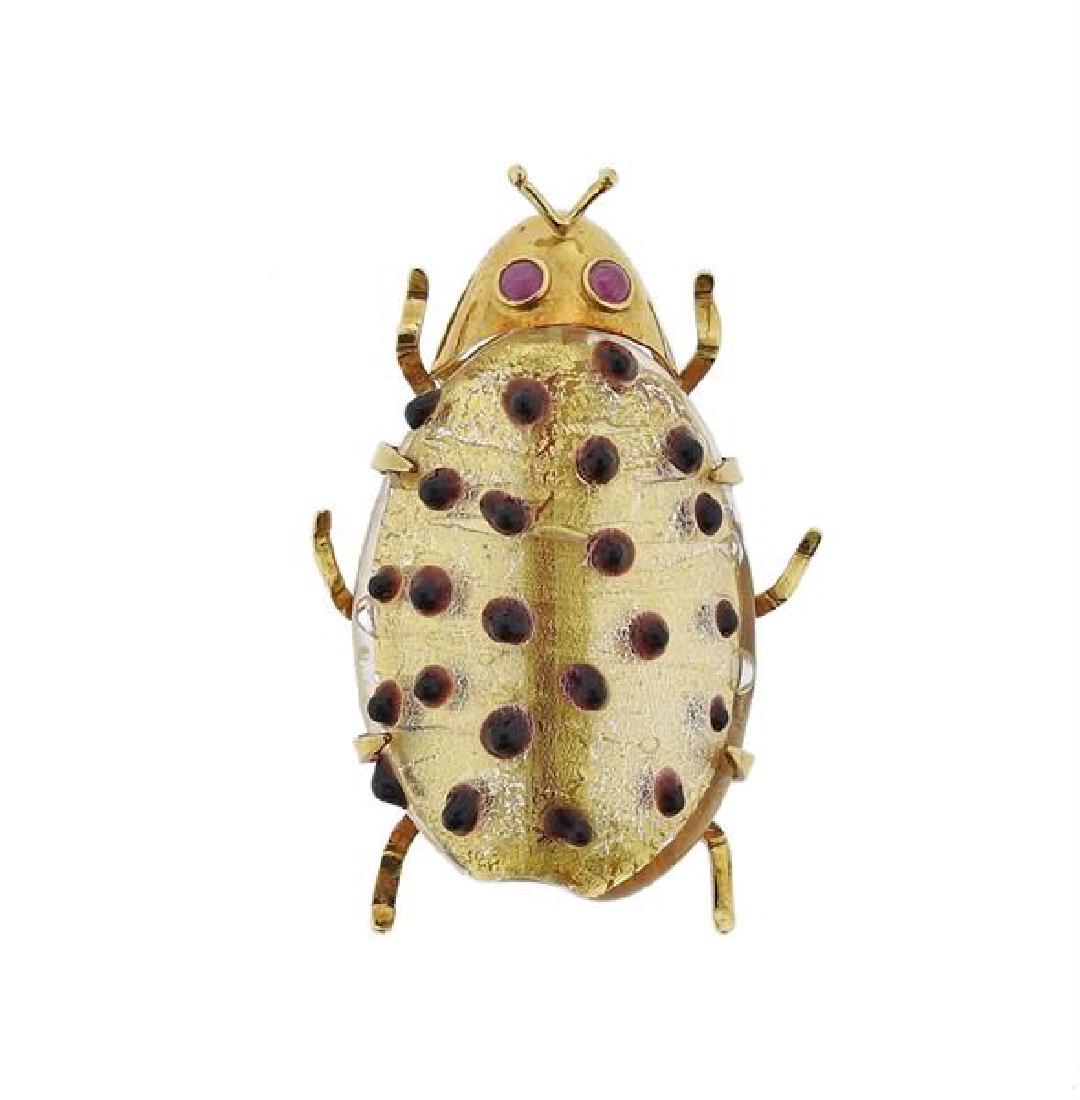 18k Gold Multi Gemstone Bug Insect Brooch (1 of 4)