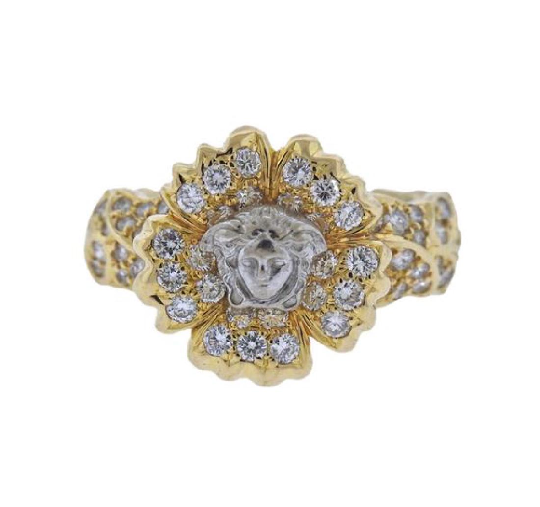 Versace 18k Gold Diamond Flower Ring (1 of 3)