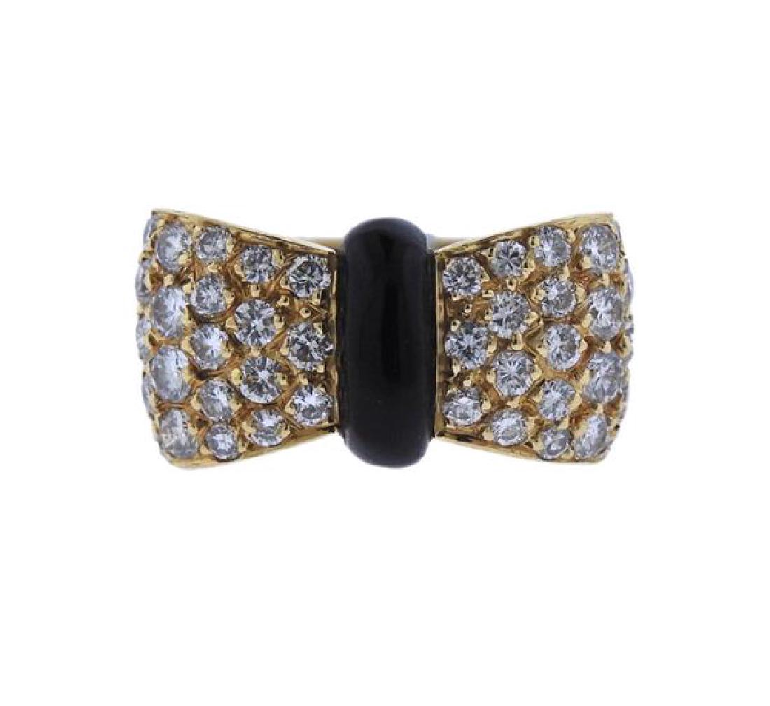 Van Cleef & Arpels 18k Gold Diamond Onyx Bow Ring (1 of 3)