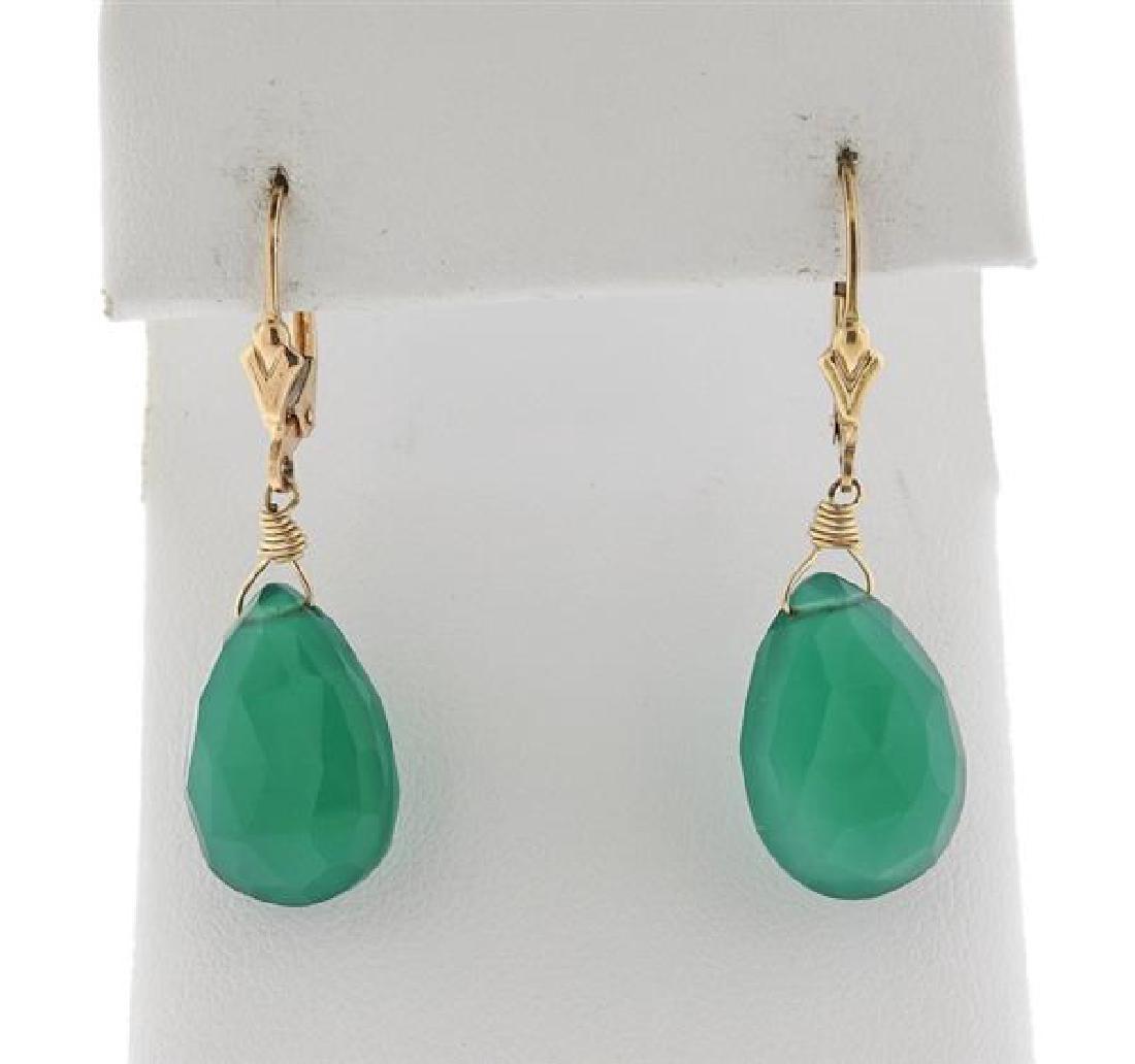 14K Gold Green Gemstone Drop Earrings (1 of 3)