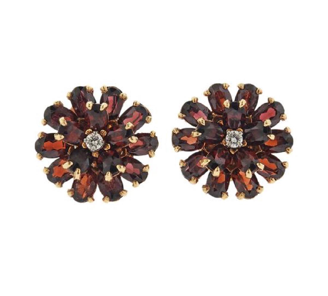 14K Gold Diamond Red Gemstone Earrings (1 of 4)