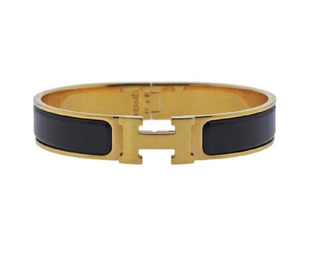 Hermes Black Enamel Metal Bangle Bracelet (1 of 3)