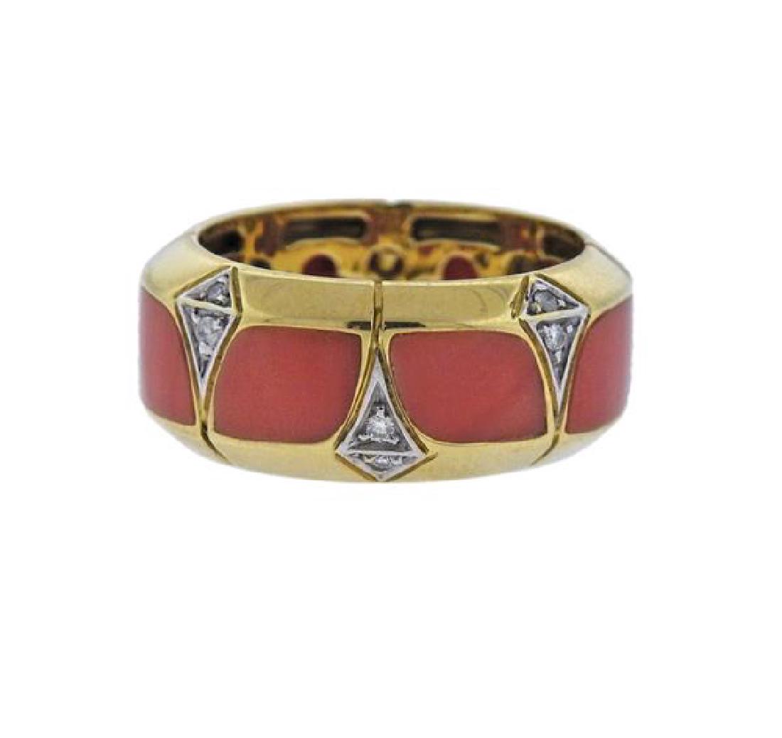 18K Gold Coral Diamond Band Ring (1 of 2)