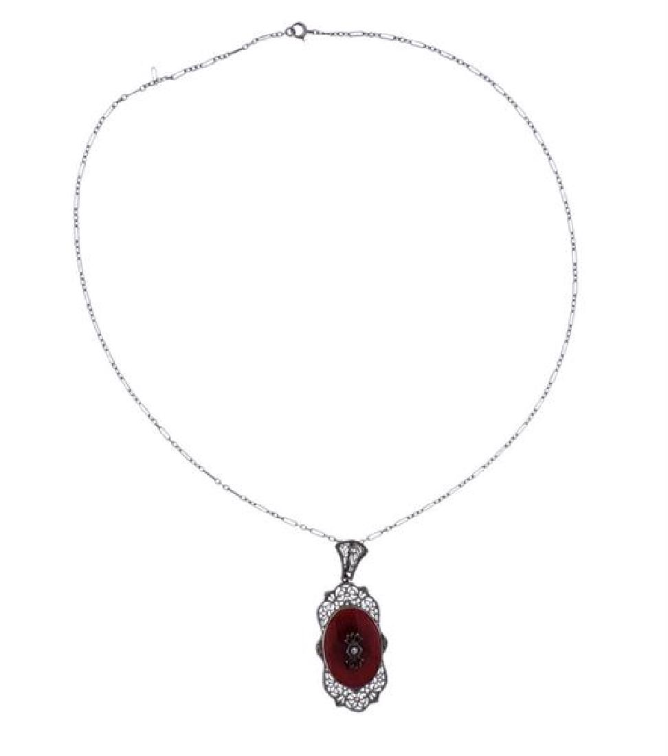 Art Deco 14k Gold Diamond Carnelian Pendant Necklace (1 of 4)