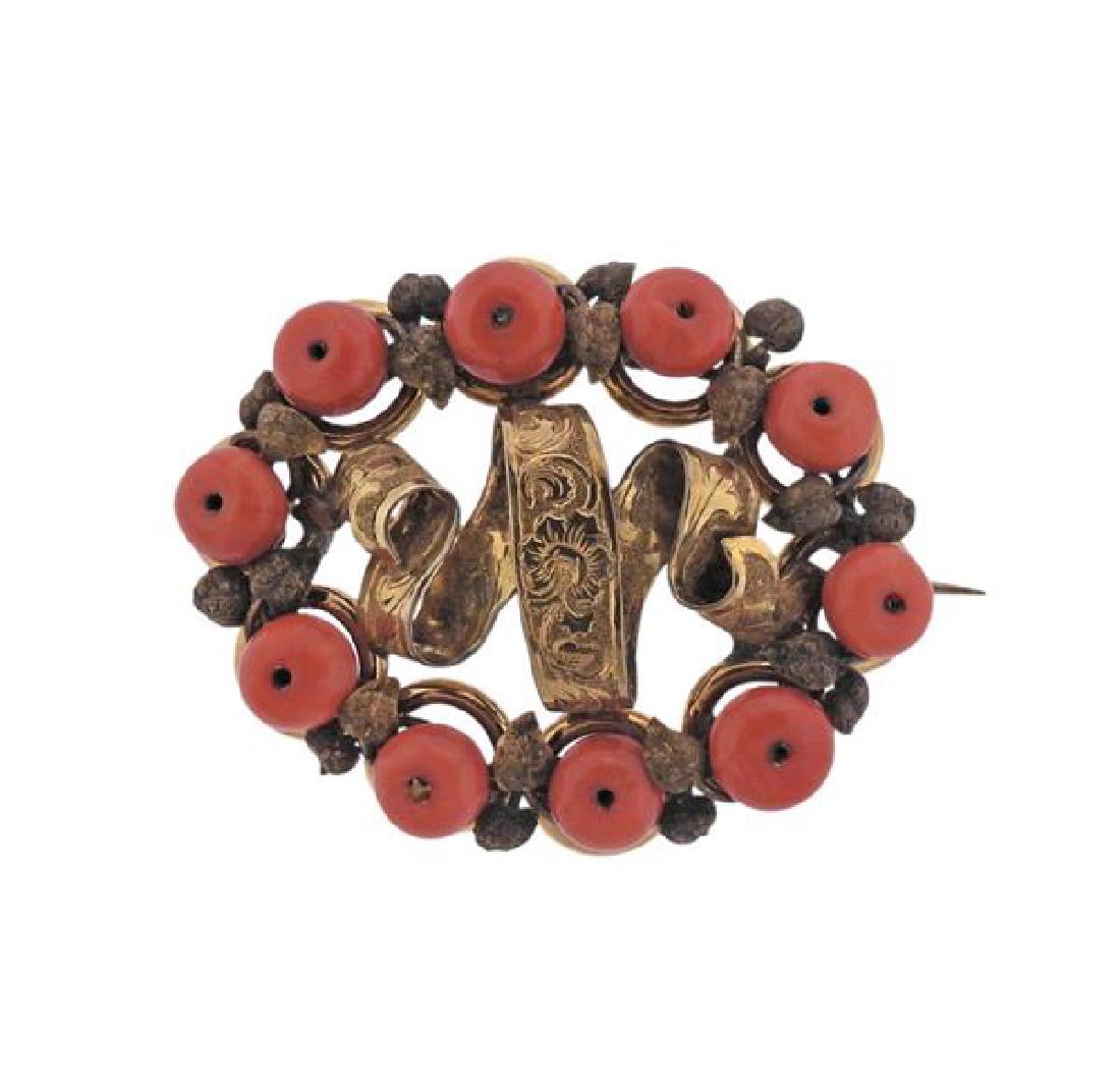 Antique 14k Gold Coral Brooch Pin (1 of 3)