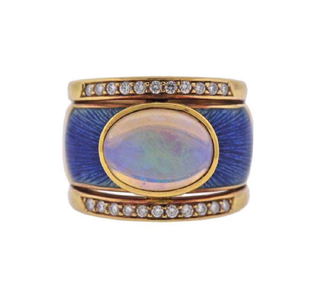 18k Gold Diamond Opal Enamel Ring (1 of 5)