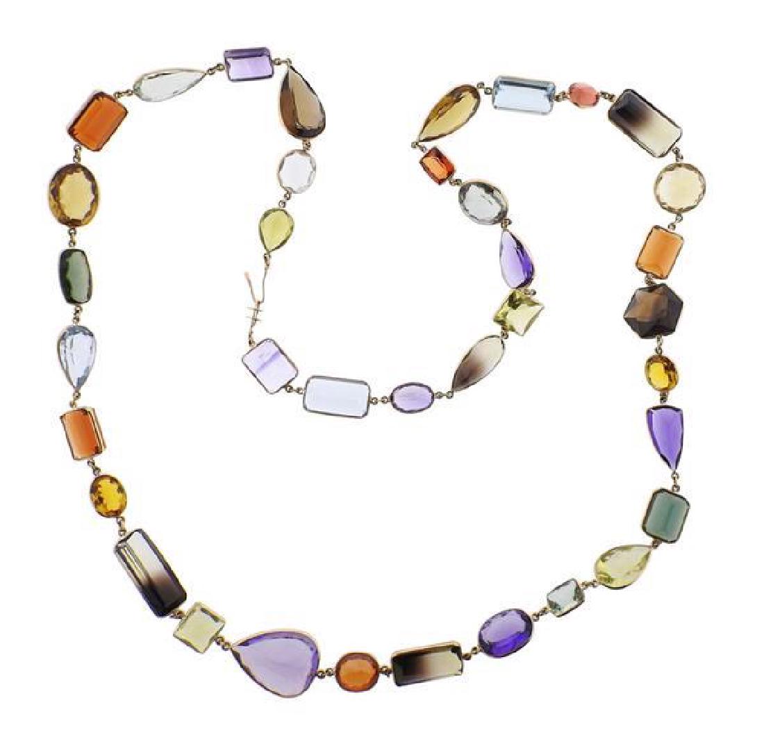 18k Gold Gemstone Long Necklace (1 of 4)