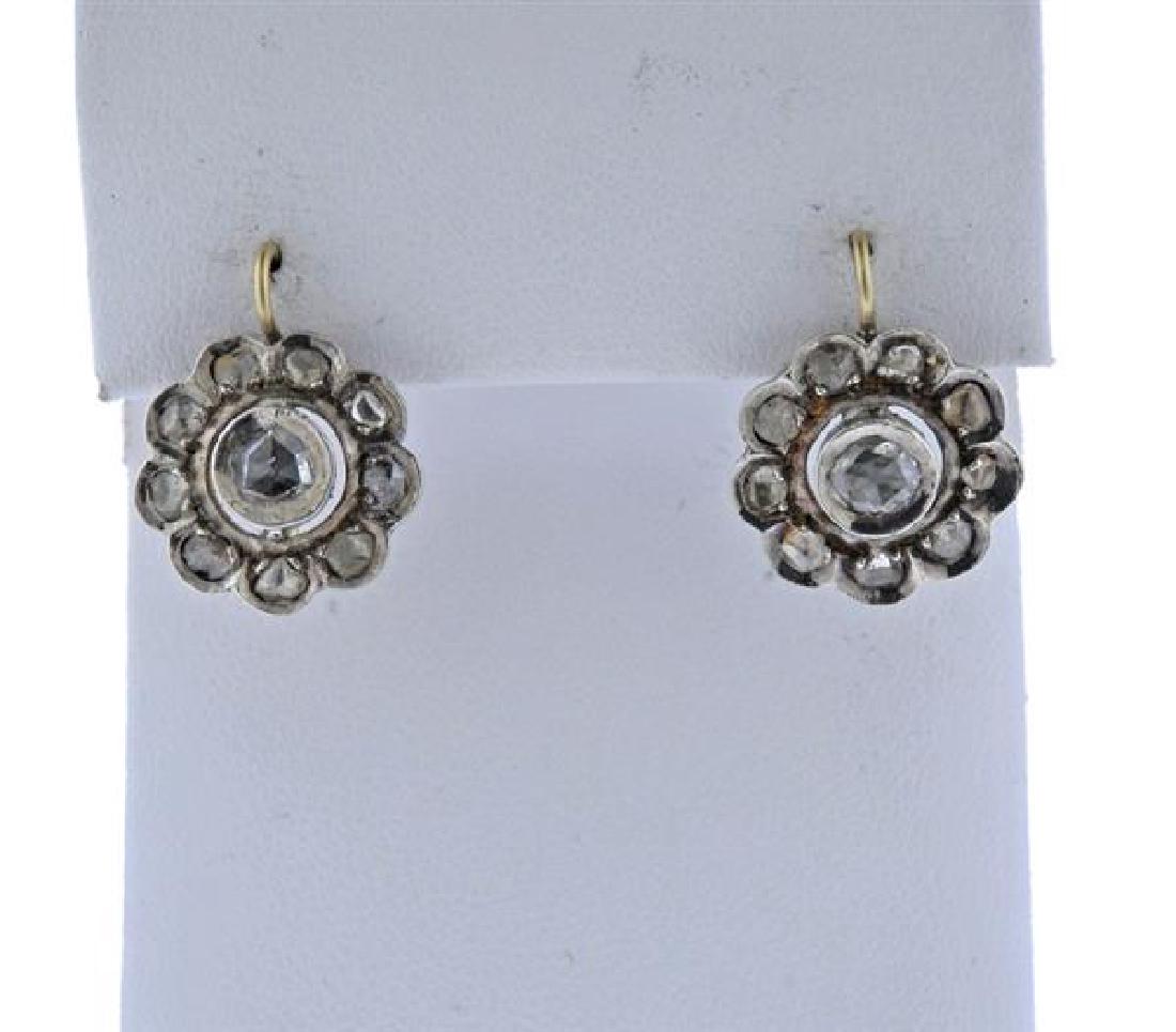 Antique Silver Gold Rose Cut Diamond Earrings (1 of 3)