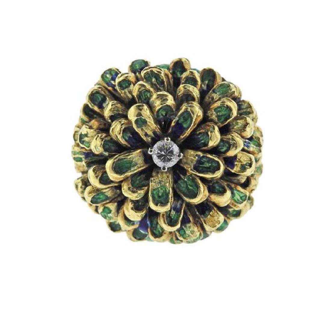 18K Gold Diamond Enamel Dome Ring (1 of 5)
