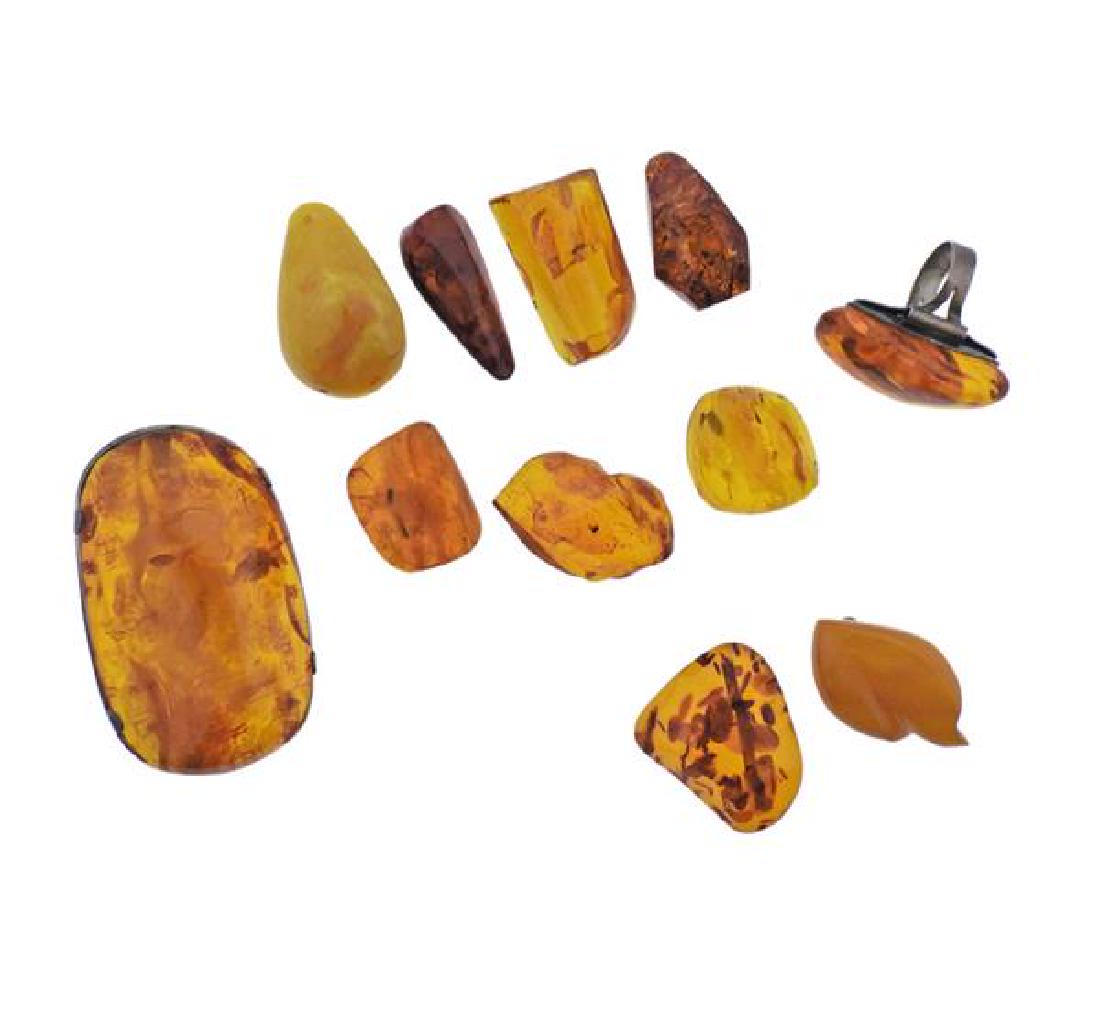 Silver Amber Brooch Ring 7 Loose Stone Lot (1 of 6)