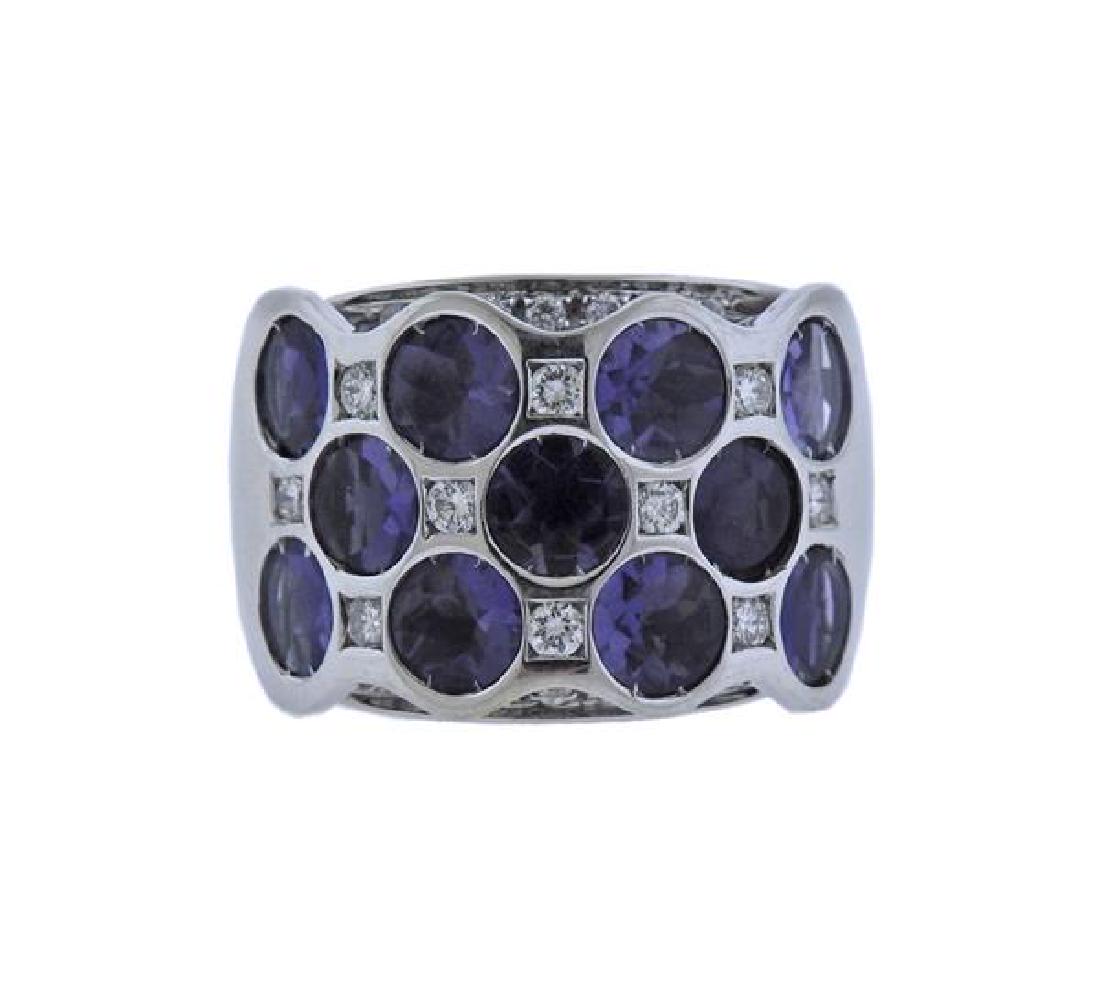 Bibigi 18K Gold Diamond Iolite Wide Band Ring (1 of 4)