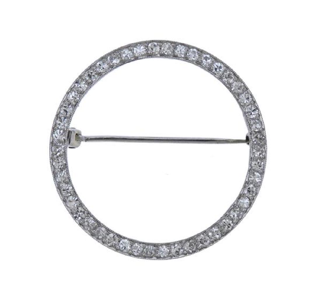 Platinum 14K Gold Diamond Open Circle Brooch (1 of 3)