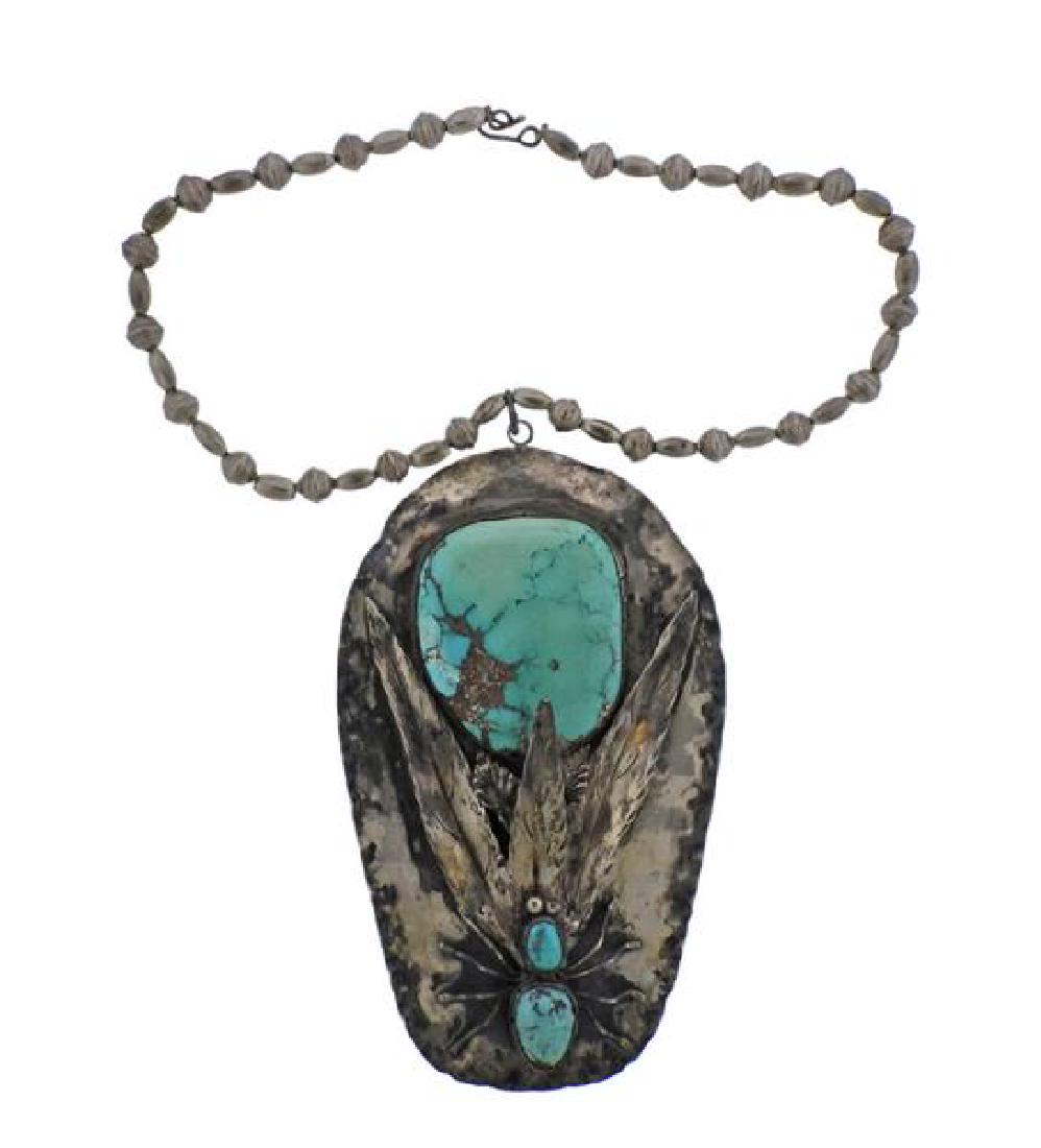 Sterling Silver Turquoise  Spider Motif Pendant (1 of 3)