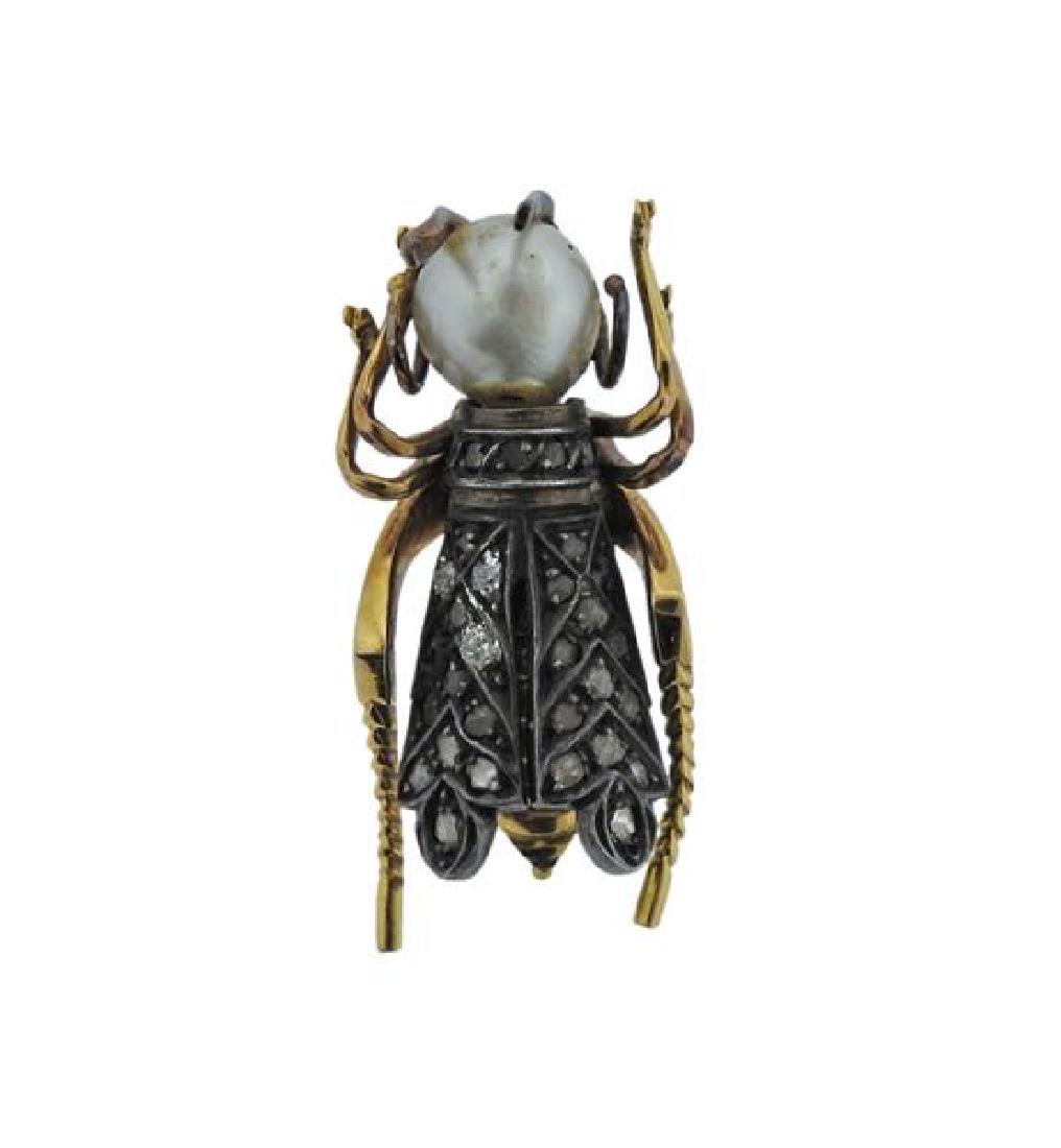 Antique 18K Gold Silver Diamond Pearl Insect Brooch (1 of 3)