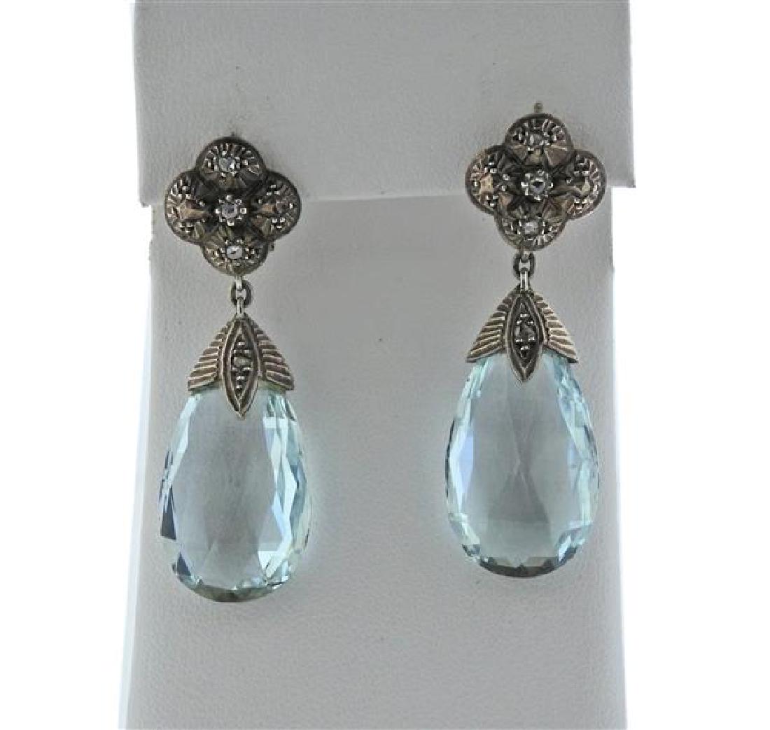 37ctw Aquamarine Diamond 18k Gold Silver Earrings (1 of 3)