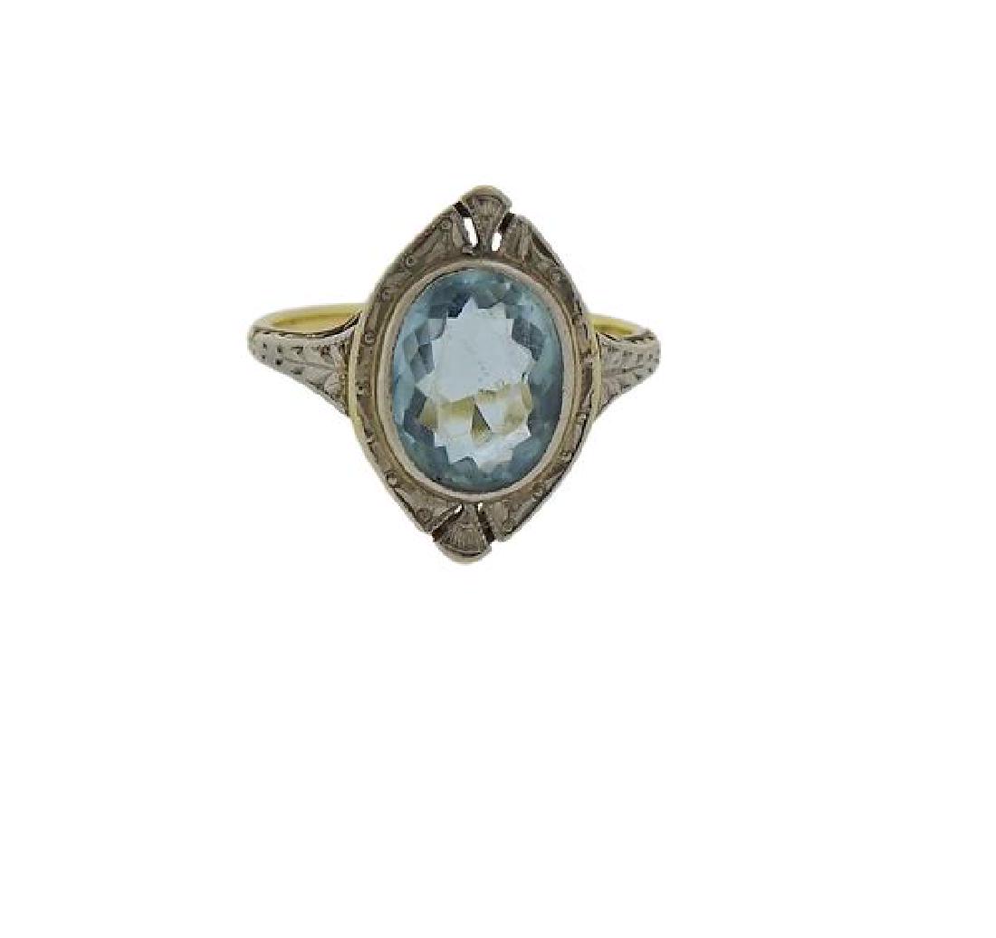 Art Deco Platinum Gold Aquamarine Ring (1 of 2)