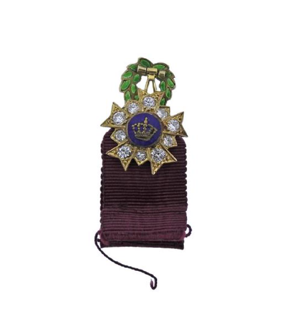 Antique 18K Gold Diamond Enamel Medal (1 of 3)