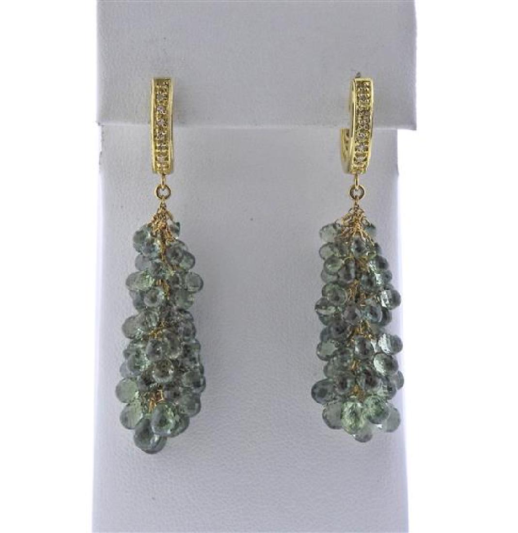 18K Gold Diamond Green Sapphire Briolette Earrings (1 of 3)