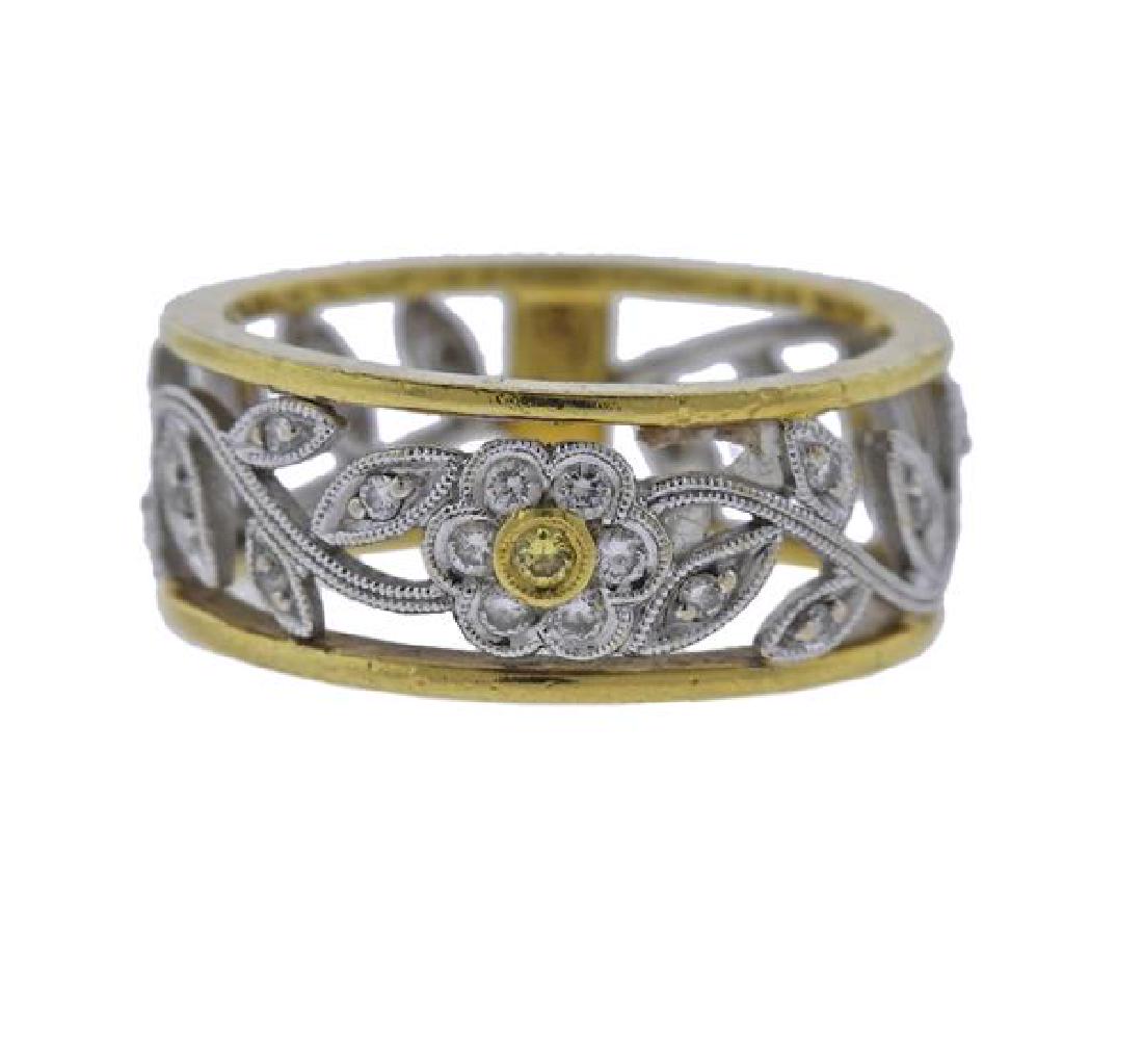 18k Gold Diamond Flower Leaf Band Ring (1 of 3)