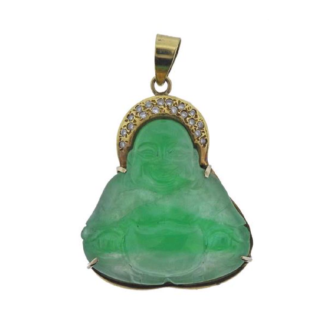 18k Gold Carved Jade Diamond Buddha Pendant (1 of 3)