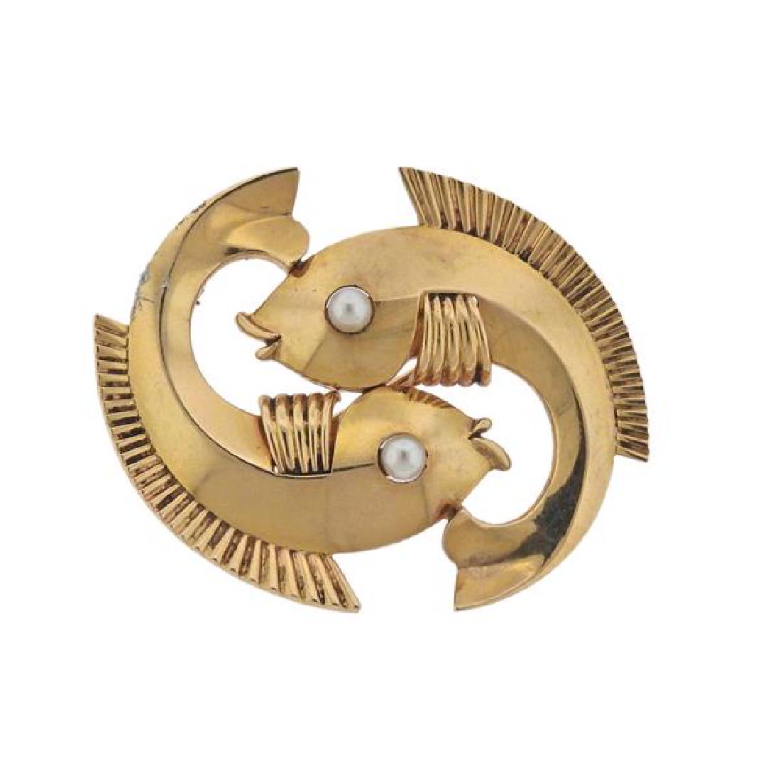 Mauboussin 18k Gold Pearl Pisces Zodiac Brooch (1 of 4)