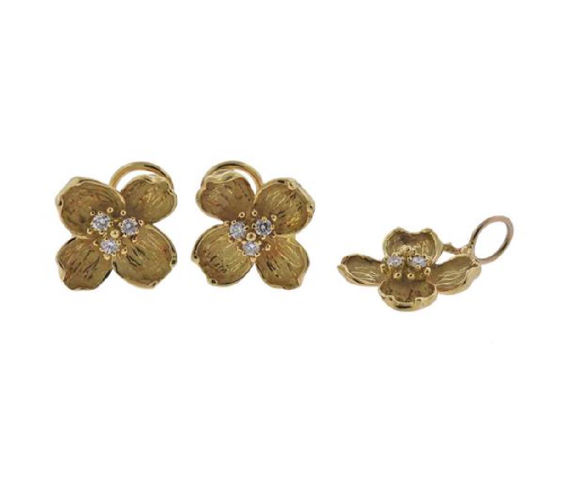 Tiffany & Co Dogwood 18K Gold Diamond Earrings (1 of 8)