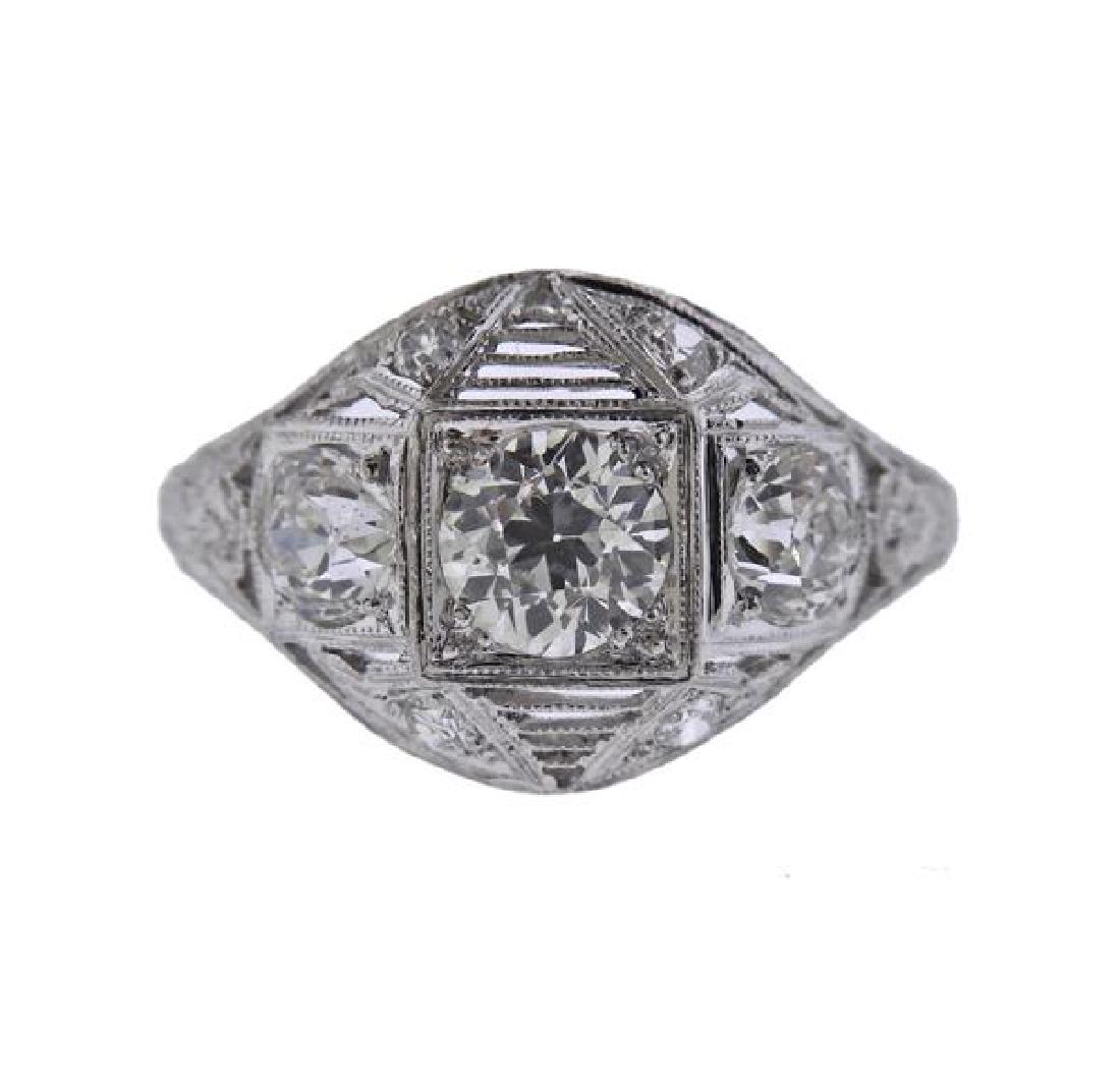 Art Deco Platinum Diamond Filigree Engagement Ring (1 of 3)