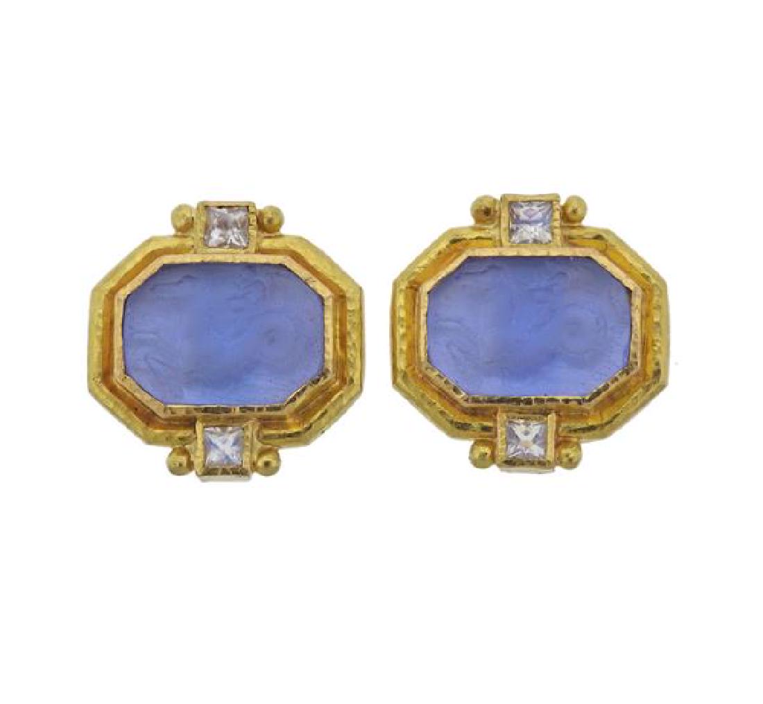 Elizabeth Locke 19K Gold Intaglio Labradorite Earrings (1 of 4)