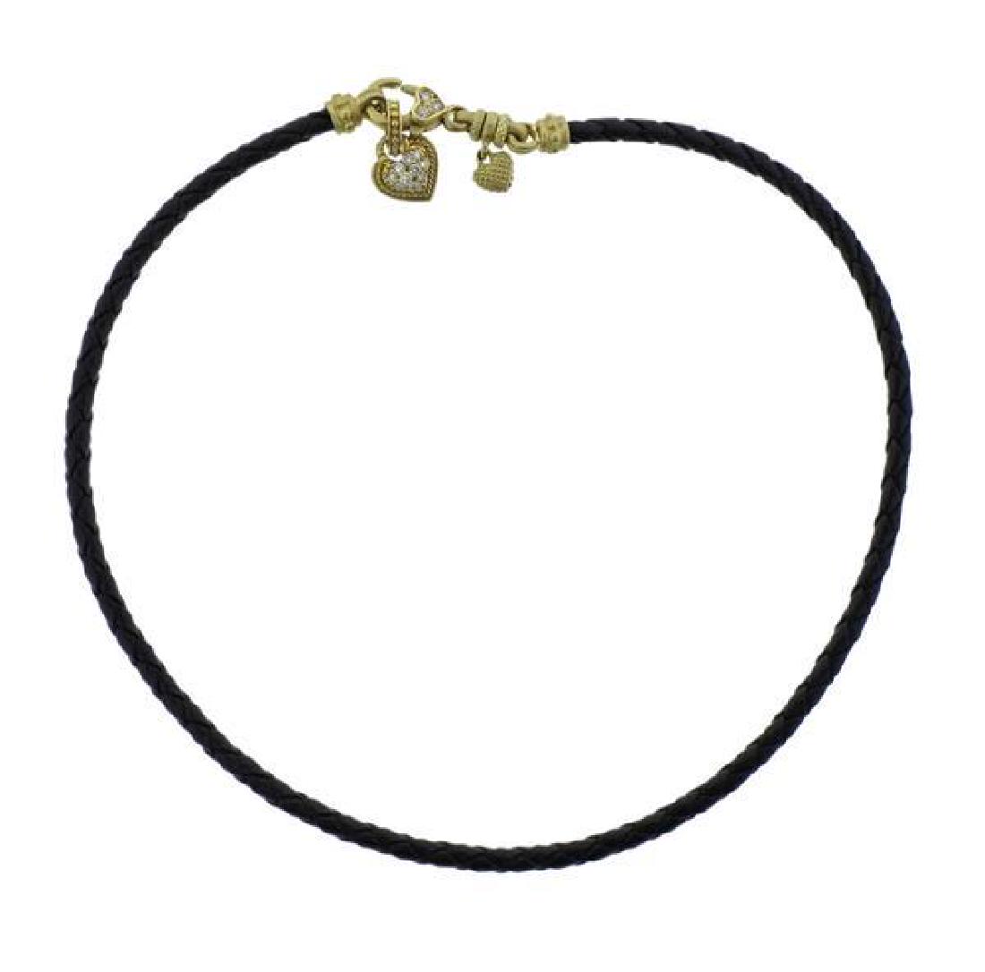 Judith Ripka 18K Gold Diamond Heart Charm Cord Necklace (1 of 3)